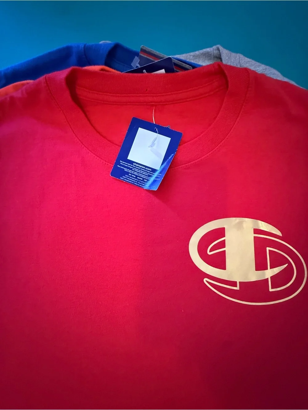 Champion Red Short Sleeve Tee with Gold Logo - Picture 2 of 2